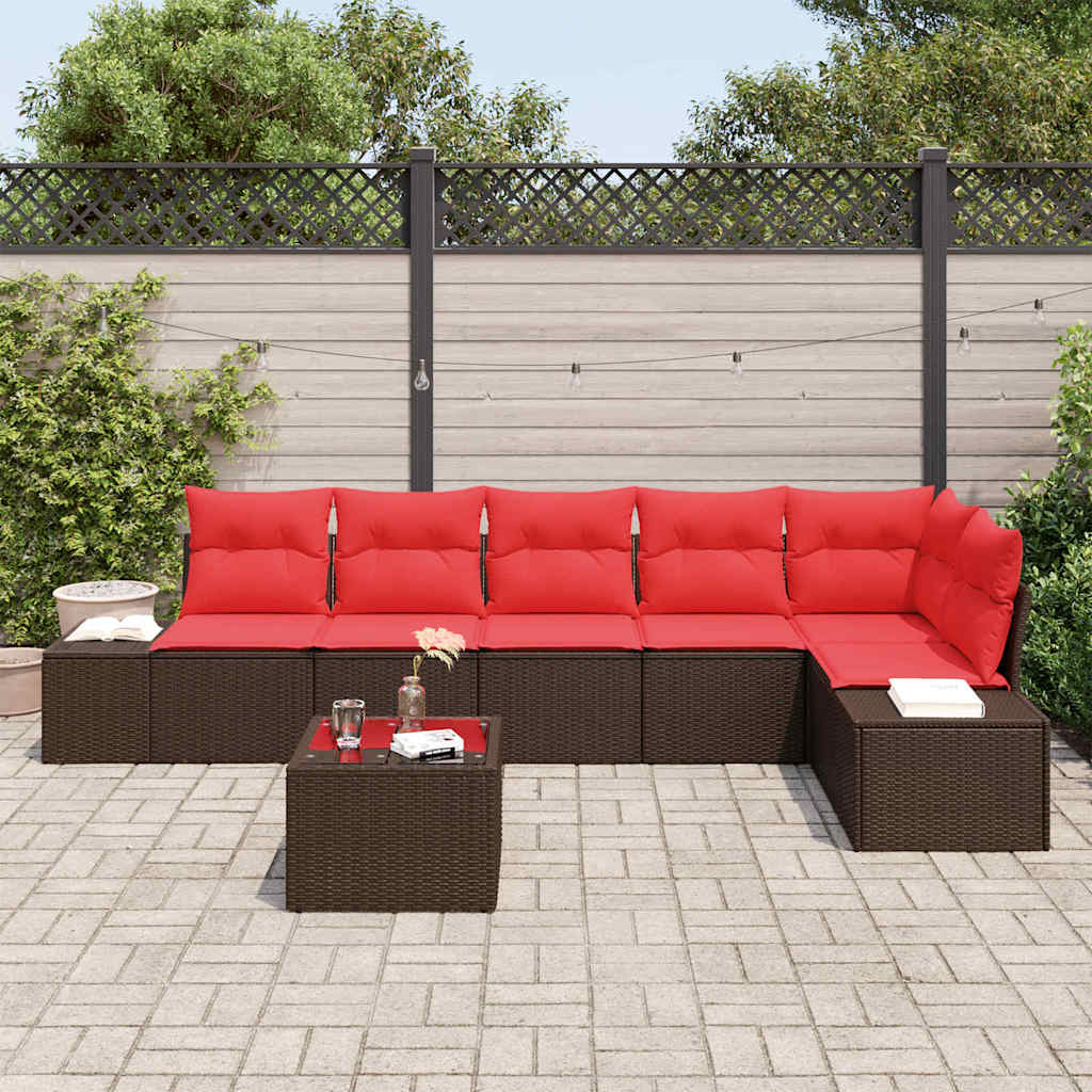 Sjedeća garnitura za vrt 7 kom. Smeđa poliratan 227 x 62 x 69 cm