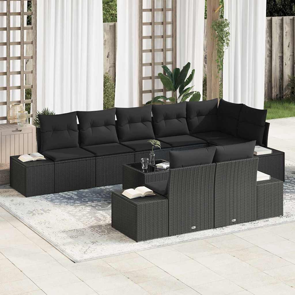 Sjedeća garnitura za vrt 9 kom. Crna poliratan 227 x 62 x 69 cm