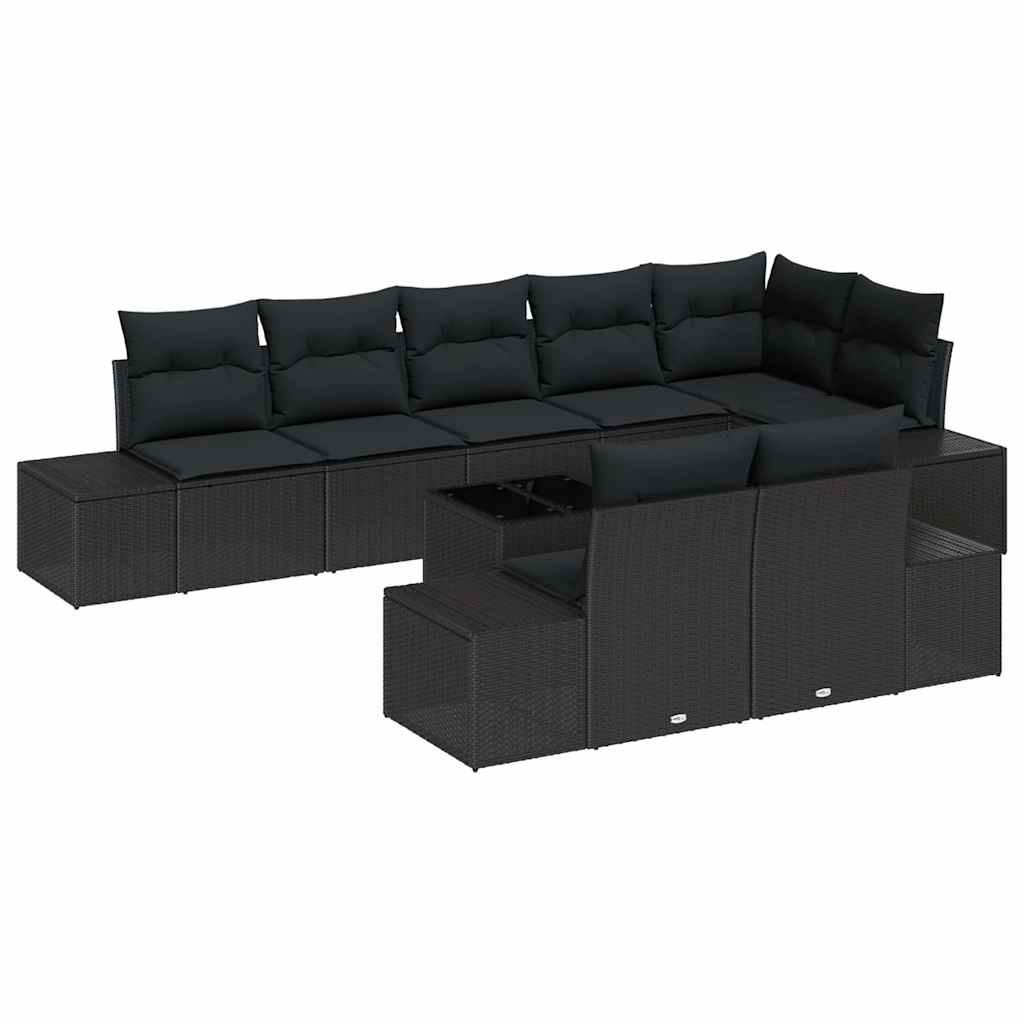 Sjedeća garnitura za vrt 9 kom. Crna poliratan 227 x 62 x 69 cm