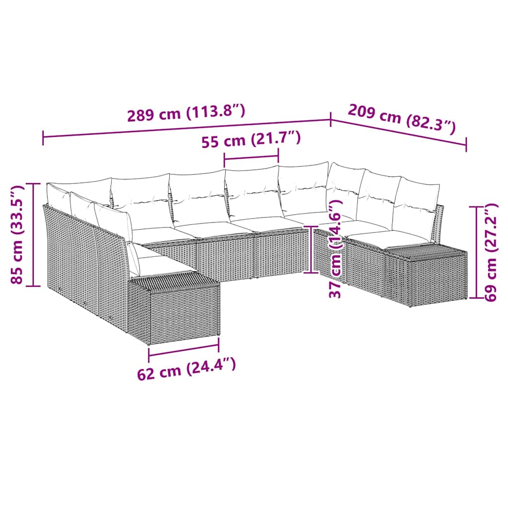 Sjedeća garnitura za vrt 9 kom. Crna poliratan 289 x 209 x 69 cm
