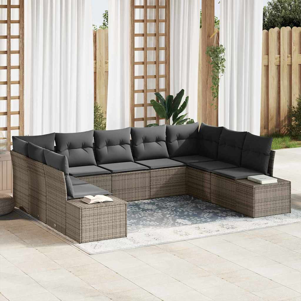 Sjedeća garnitura za vrt 9 kom. Siva poliratan Svjetlosiva 289 x 209 x 69 cm