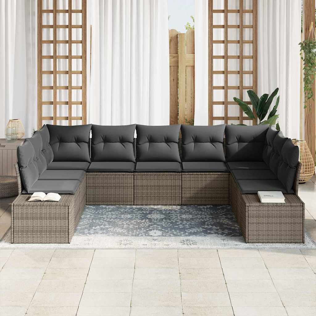 Sjedeća garnitura za vrt 9 kom. Siva poliratan Svjetlosiva 289 x 209 x 69 cm