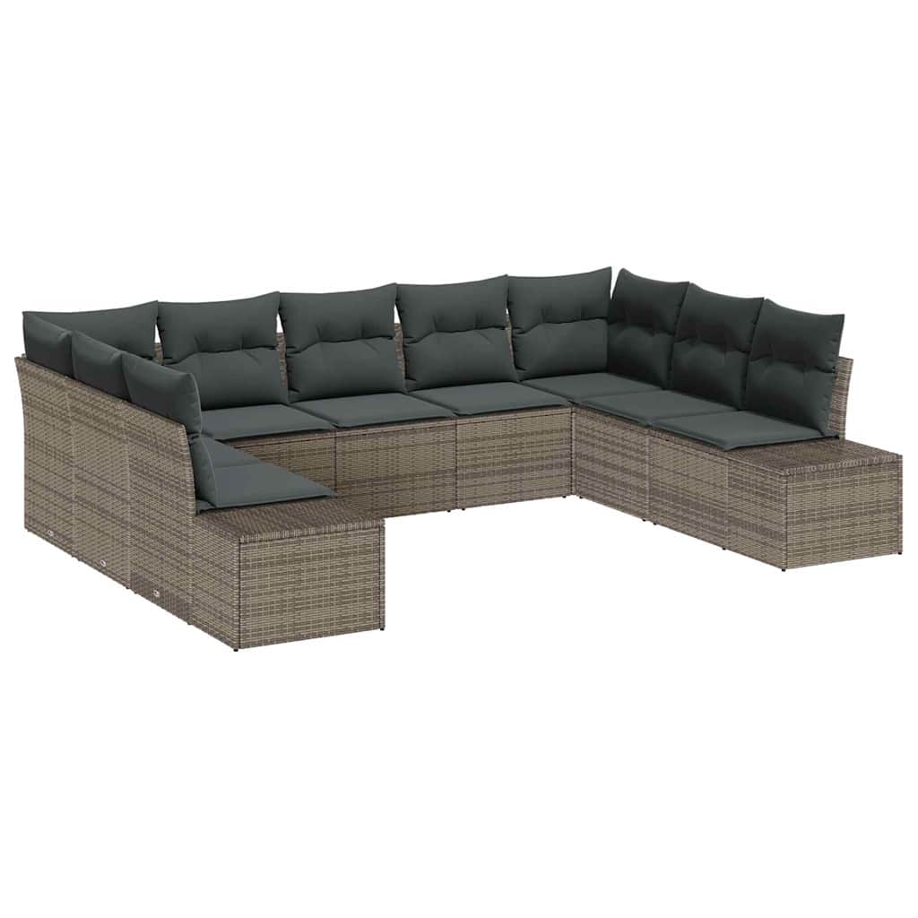 Sjedeća garnitura za vrt 9 kom. Siva poliratan Svjetlosiva 289 x 209 x 69 cm