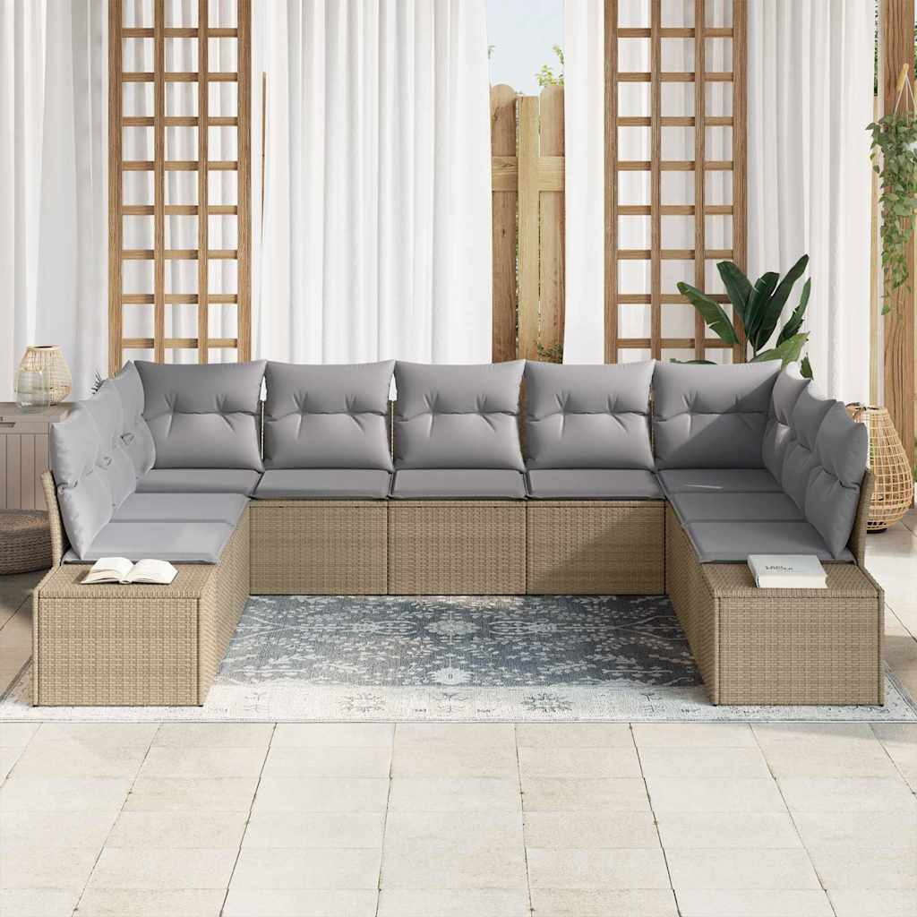 Sjedeća garnitura za vrt 9 kom. Bež poliratan 289 x 209 x 69 cm