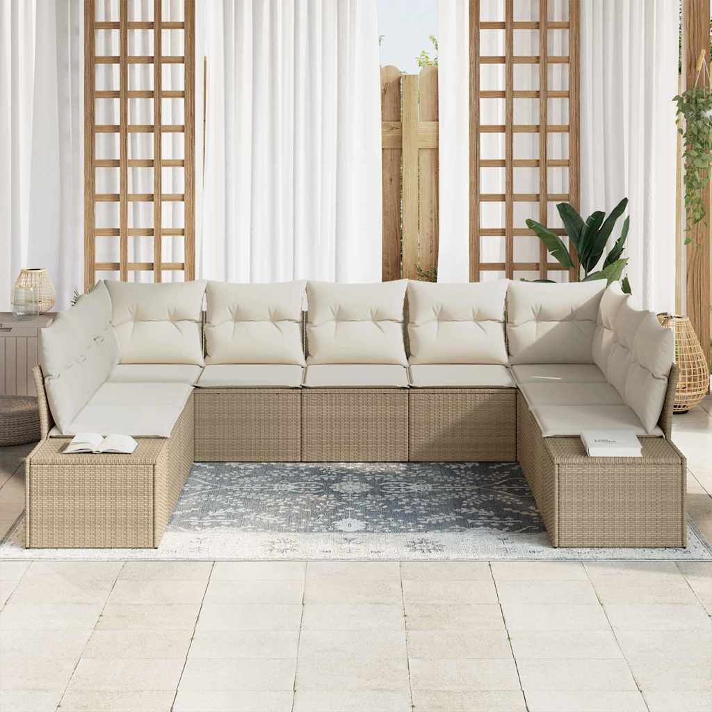 Sjedeća garnitura za vrt 9 kom. Bež poliratan 289 x 209 x 69 cm