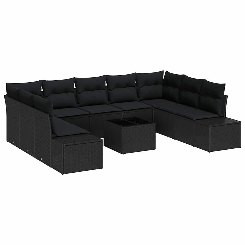 Sjedeća garnitura za vrt 10 kom. Crna poliratan 55 x 55 x 37 cm