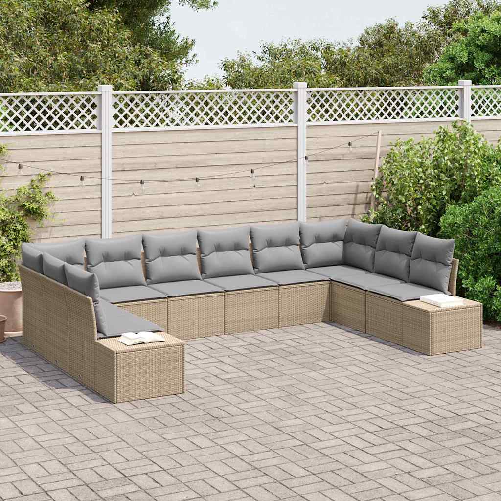 Sjedeća garnitura za vrt 10 kom. Bež poliratan 344 x 209 x 69 cm