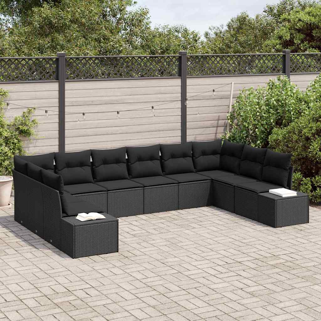 Sjedeća garnitura za vrt 10 kom. Crna poliratan 344 x 209 x 69 cm