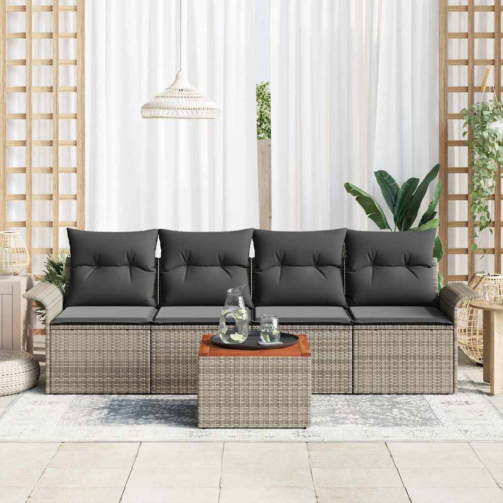 Sjedeća garnitura za vrt 5 kom. Siva poliratan 55 x 55 x 37 cm