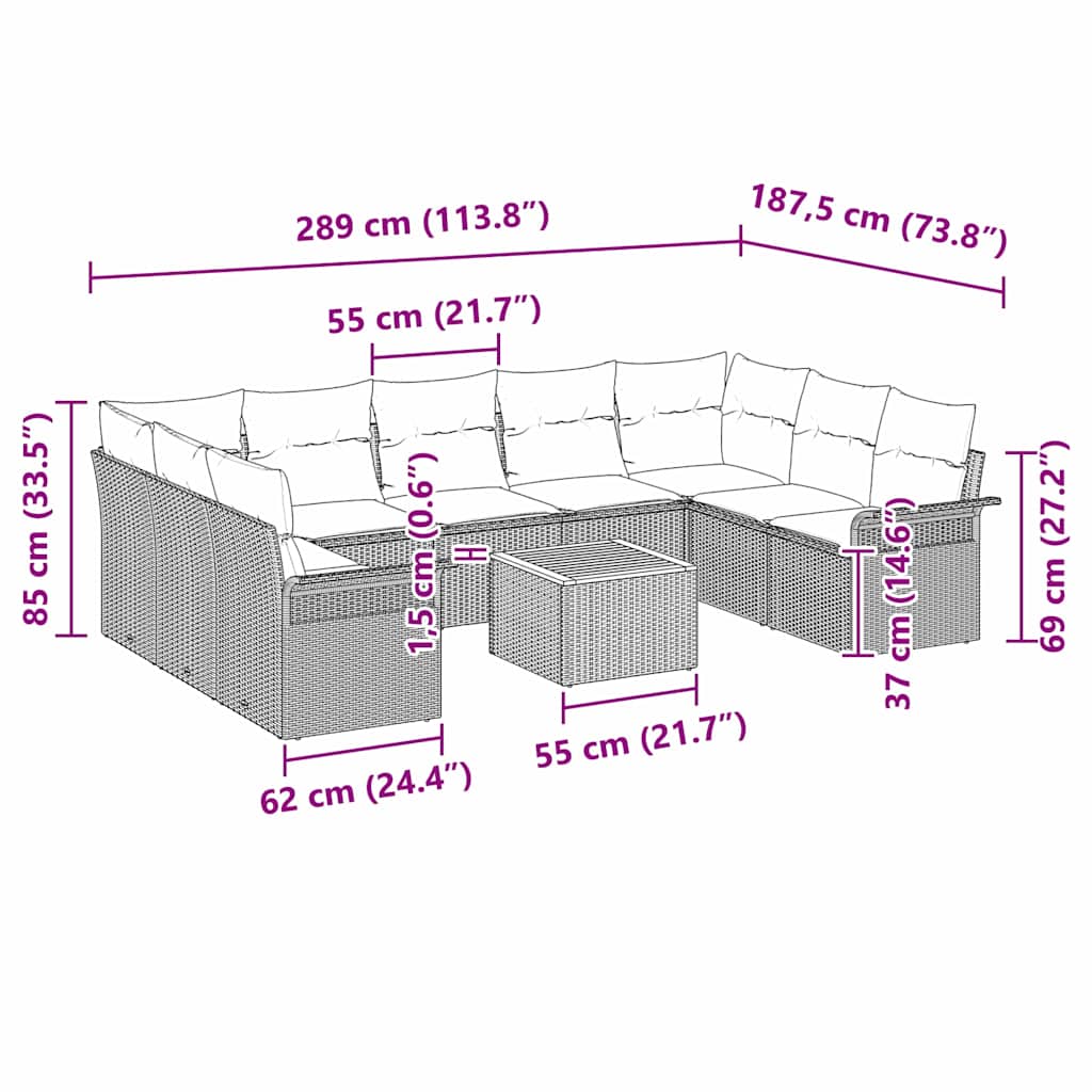 Sjedeća garnitura za vrt 10 kom. Bež poliratan 55 x 55 x 37 cm