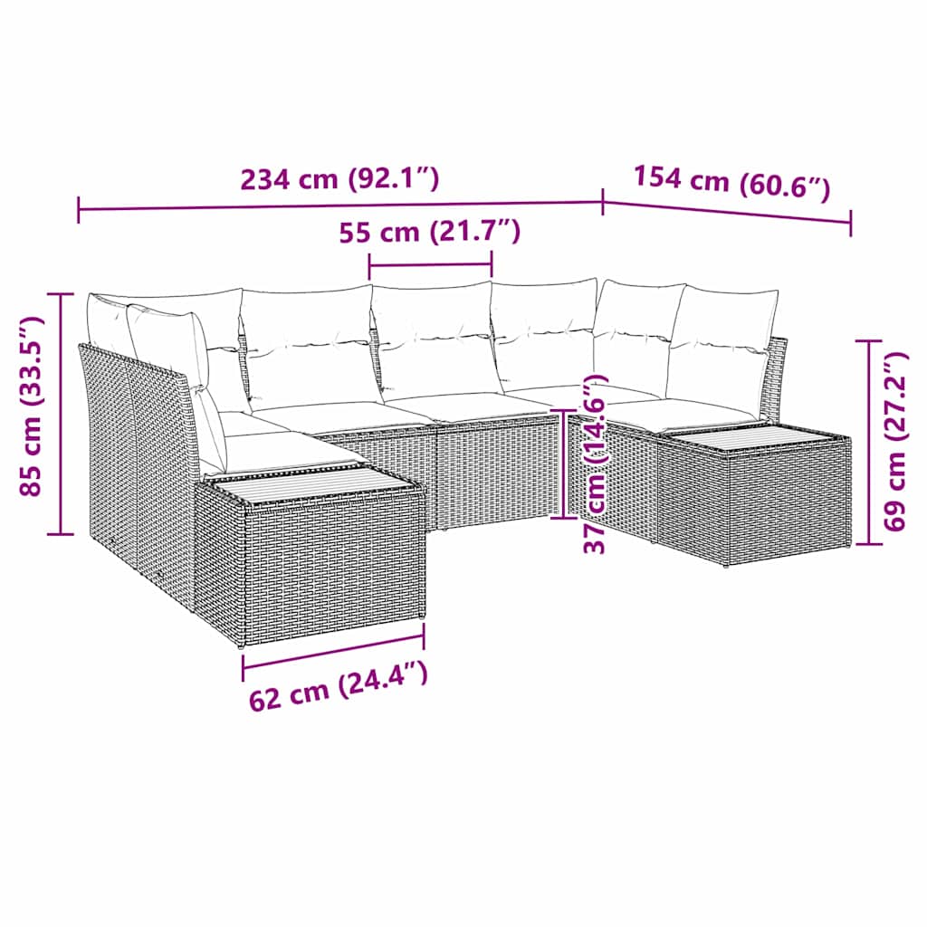 Sjedeća garnitura za vrt 6 kom. Crna poliratan 234 x 154 x 69 cm