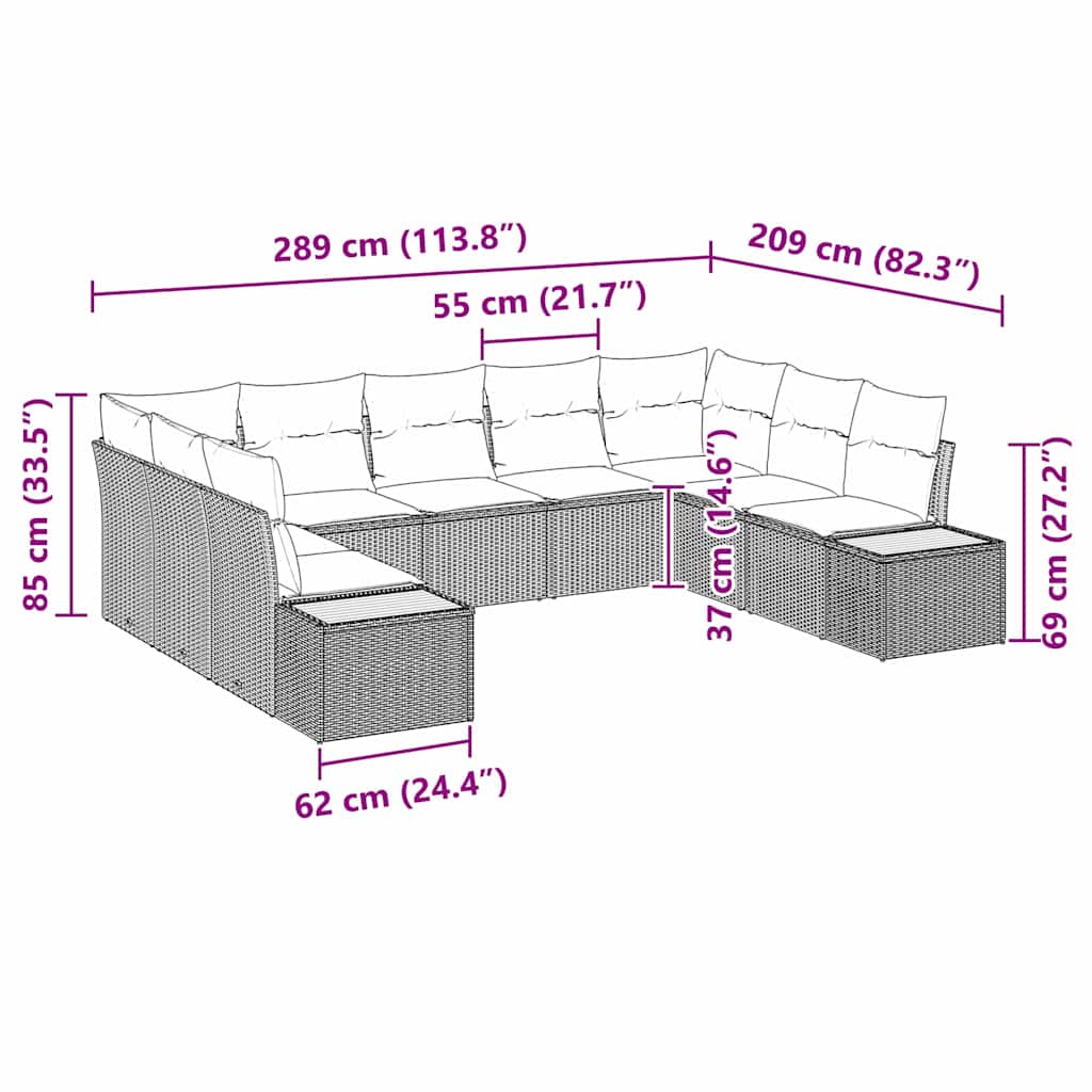 Sjedeća garnitura za vrt 9 kom. Siva Poli ratan 289 x 209 x 69 cm