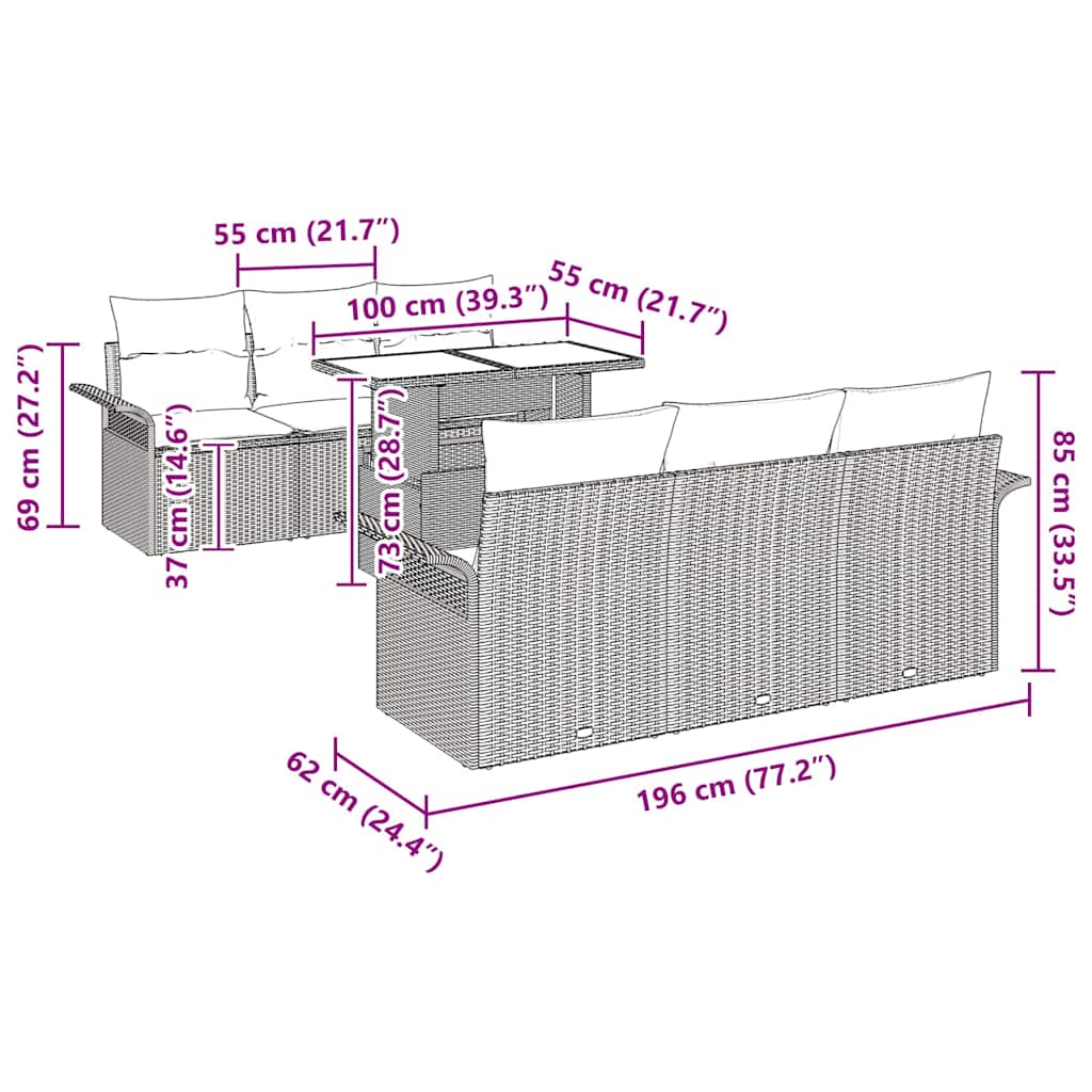 Sjedeća garnitura za vrt 7 kom. Crna poliratan 100 x 55 x 73 cm