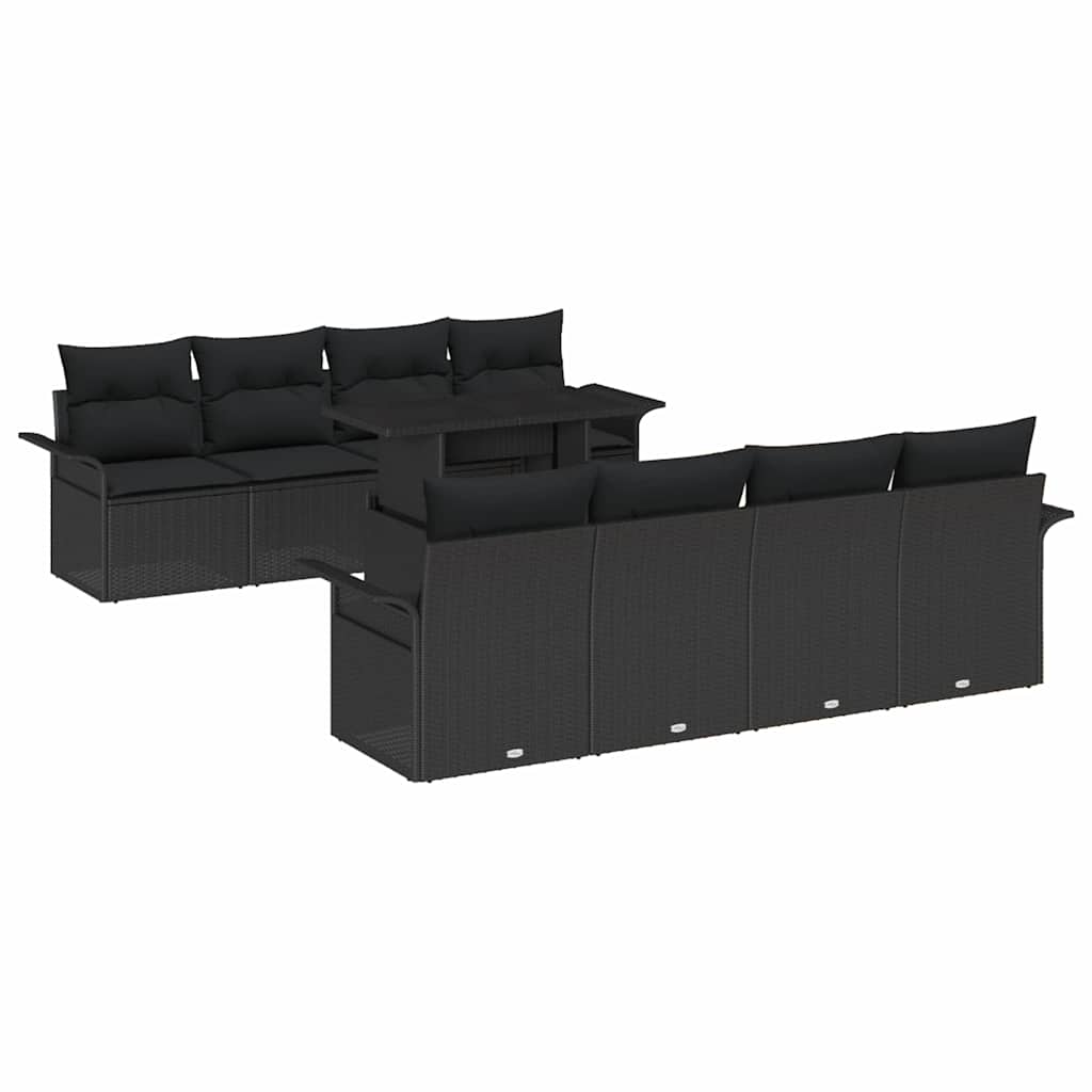 Sjedeća garnitura za vrt 9 kom. Crna poliratan 100 x 55 x 73 cm