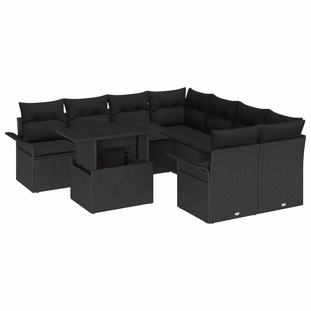 Sjedeća garnitura za vrt 9 kom. Crna poliratan 100 x 55 x 73 cm