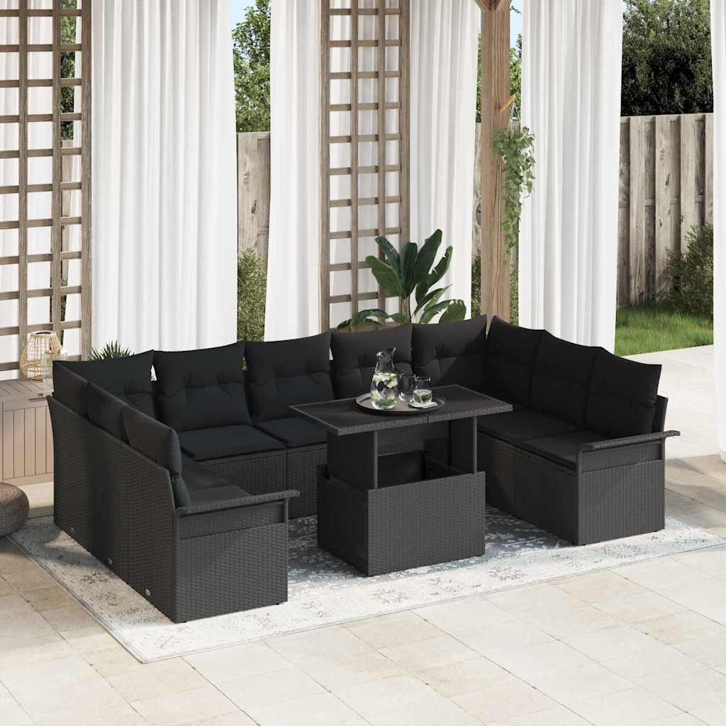 Sjedeća garnitura za vrt 10 kom. Crna Poli ratan 100 x 55 x 73 cm