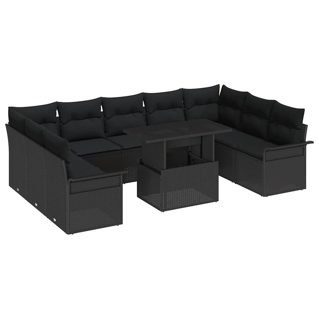 Sjedeća garnitura za vrt 10 kom. Crna Poli ratan 100 x 55 x 73 cm