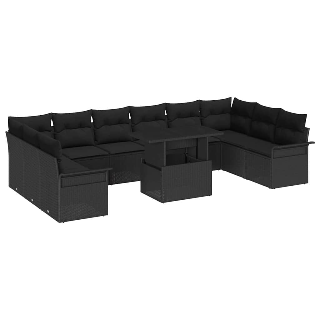 Sjedeća garnitura za vrt 11 kom. Crna Poli ratan 100 x 55 x 73 cm