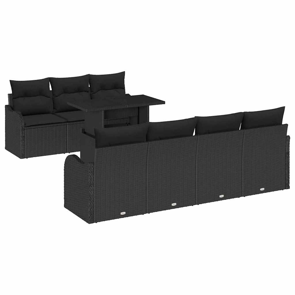 Sjedeća garnitura za vrt 8 kom. Crna poliratan 100 x 55 x 73 cm