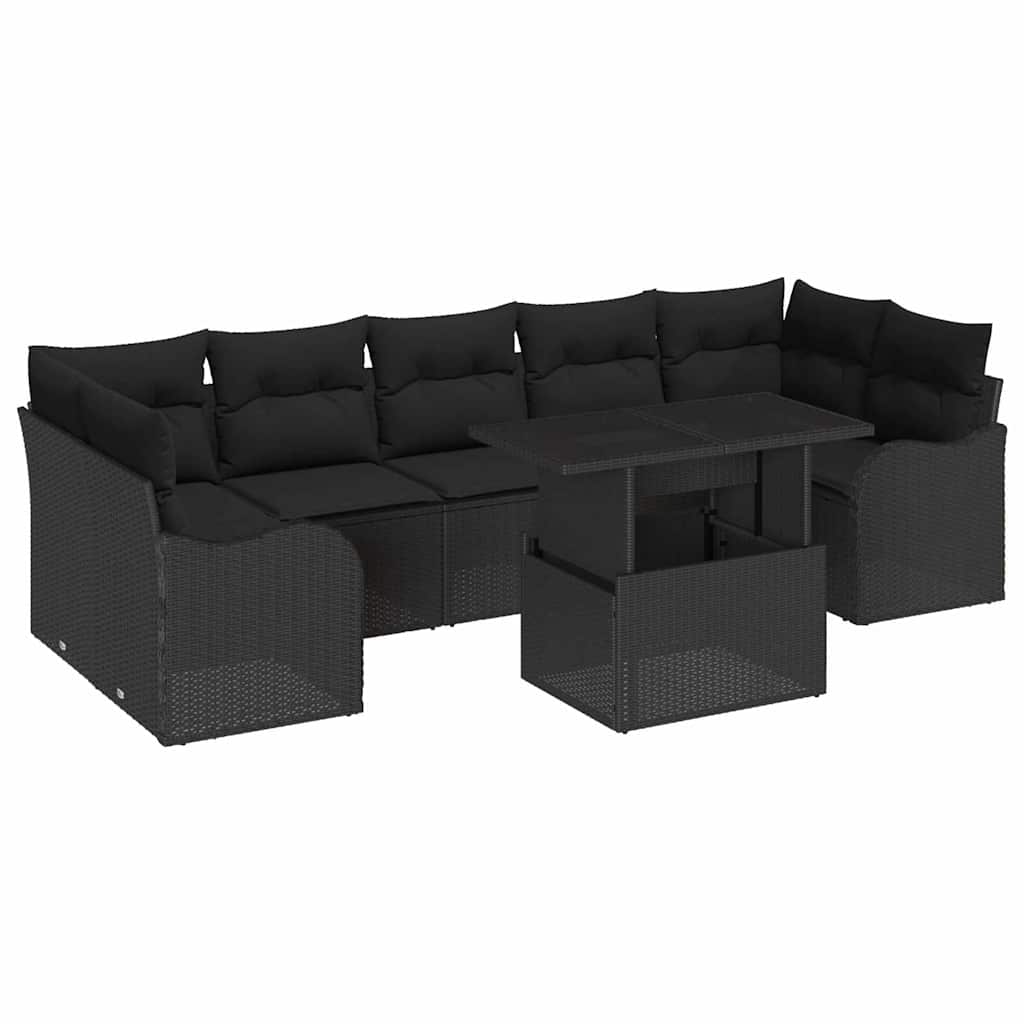 Sjedeća garnitura za vrt 8 kom. Crna poliratan 100 x 55 x 73 cm