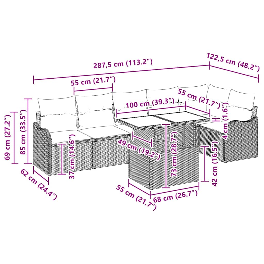 Set sofe s jastukom 7 pcs Svjetlosiva Poli ratan