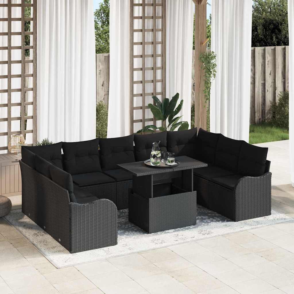 Sjedeća garnitura za vrt 10 kom. Crna Poli ratan 289 x 177,5 x 85 cm