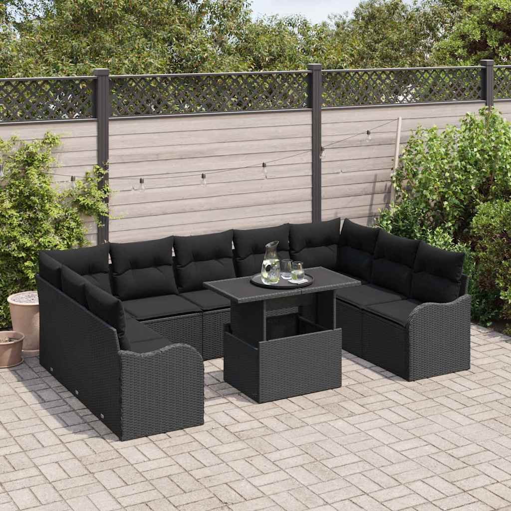 Sjedeća garnitura za vrt 10 kom. Crna Poli ratan 289 x 177,5 x 85 cm