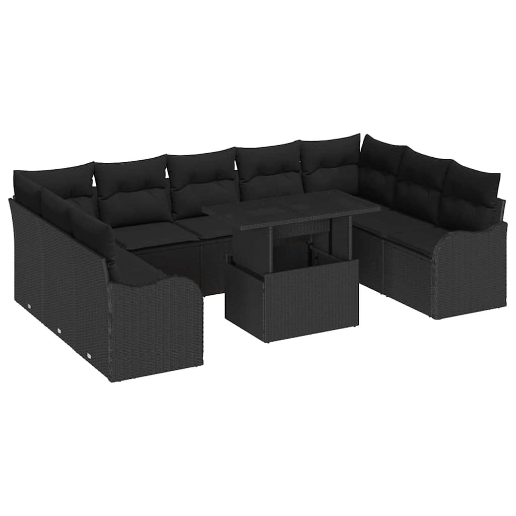 Sjedeća garnitura za vrt 10 kom. Crna Poli ratan 289 x 177,5 x 85 cm