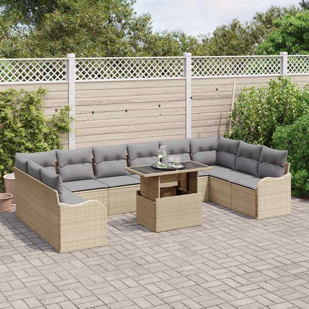 Sjedeća garnitura za vrt 11 kom. Bež Poli ratan 344 x 177,5 x 85 cm