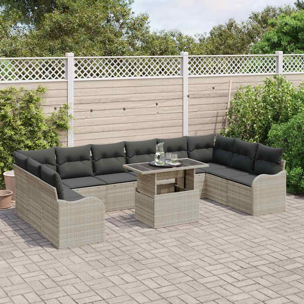 Sjedeća garnitura za vrt 11 kom. Svijetlo siva Poli ratan Svjetlosiva 344 x 177,5 x 85 cm