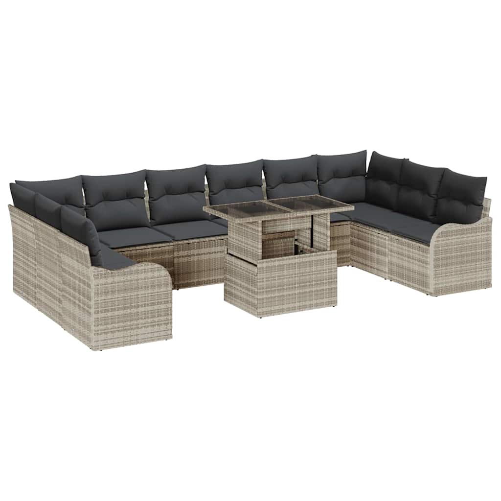 Sjedeća garnitura za vrt 11 kom. Svijetlo siva Poli ratan Svjetlosiva 344 x 177,5 x 85 cm