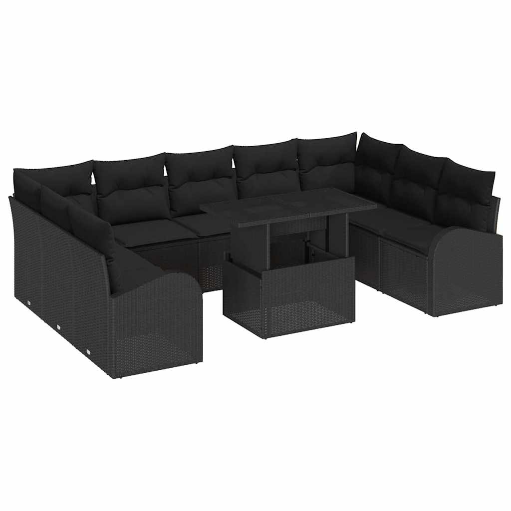 Sjedeća garnitura za vrt 10 kom. Crna poliratan 100 x 55 x 73 cm