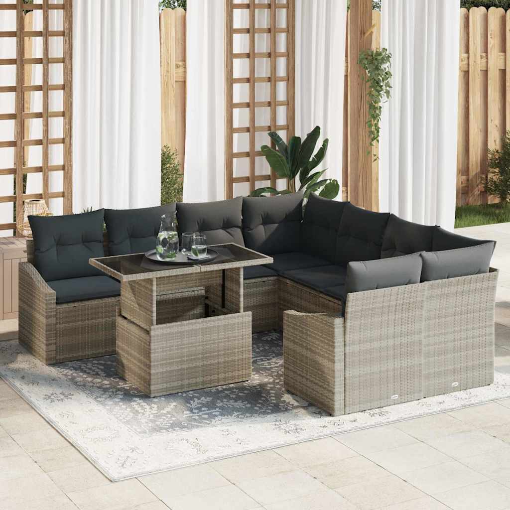 Sjedeća garnitura za vrt 9 kom. Svijetlo siva poliratan Svjetlosiva 100 x 55 x 73 cm