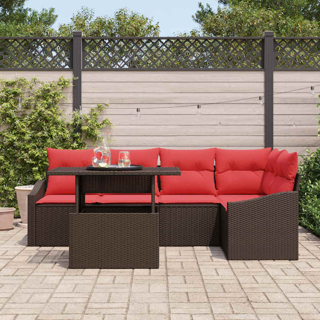 Sjedeća garnitura za vrt 6 kom. Smeđa i crvena poliratan 233.5 x 123.5 x 85 cm
