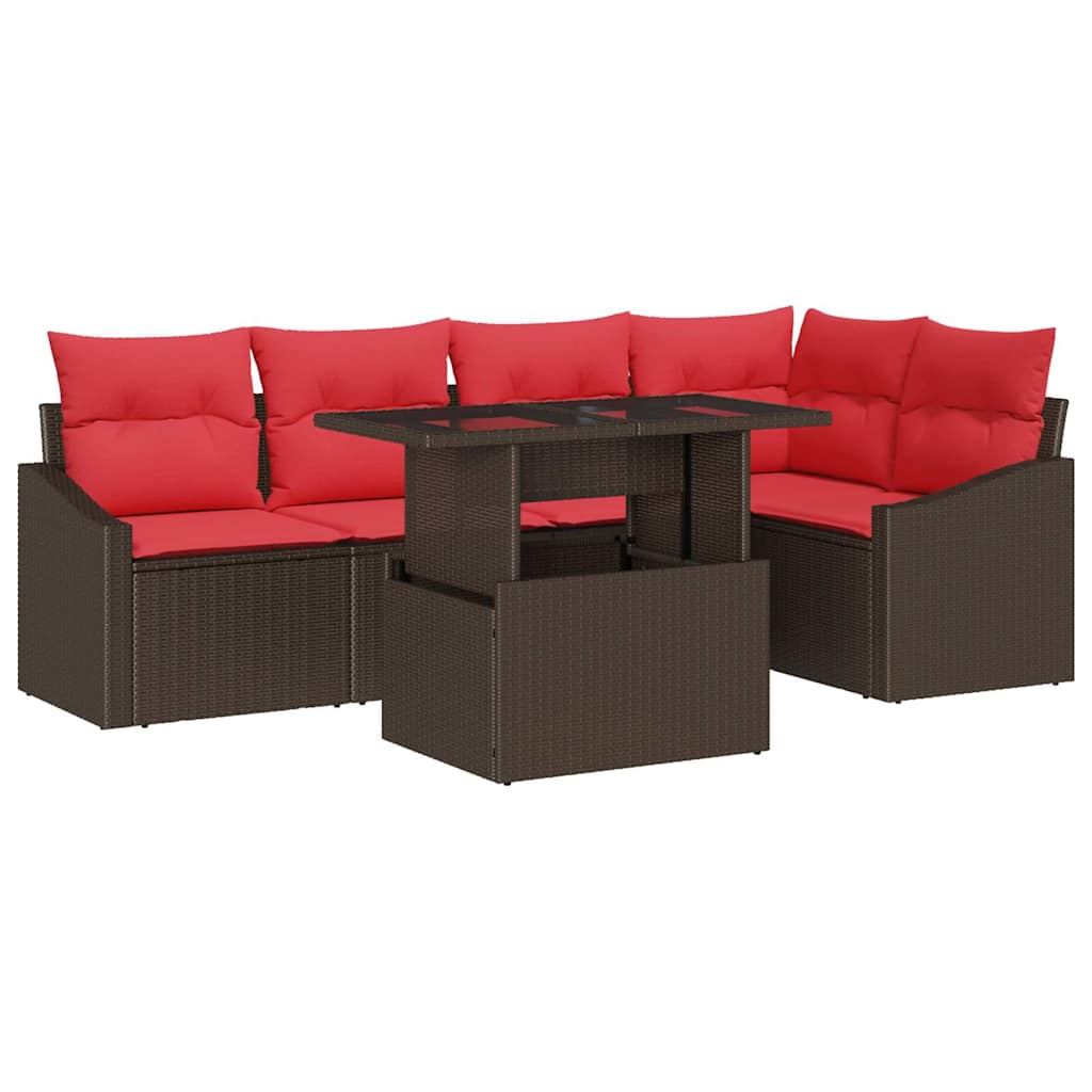 Sjedeća garnitura za vrt 6 kom. Smeđa i crvena poliratan 233.5 x 123.5 x 85 cm