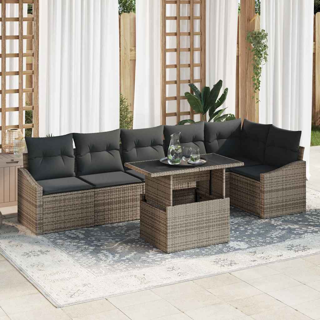 Sjedeća garnitura za vrt 7 kom. Siva poliratan 288.5 x 123.5 x 85 cm