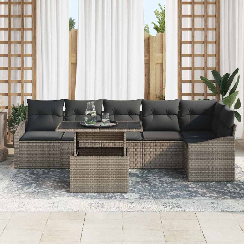 Sjedeća garnitura za vrt 7 kom. Siva poliratan 288.5 x 123.5 x 85 cm