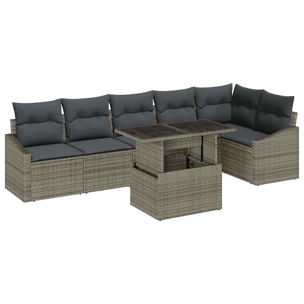 Sjedeća garnitura za vrt 7 kom. Siva poliratan 288.5 x 123.5 x 85 cm