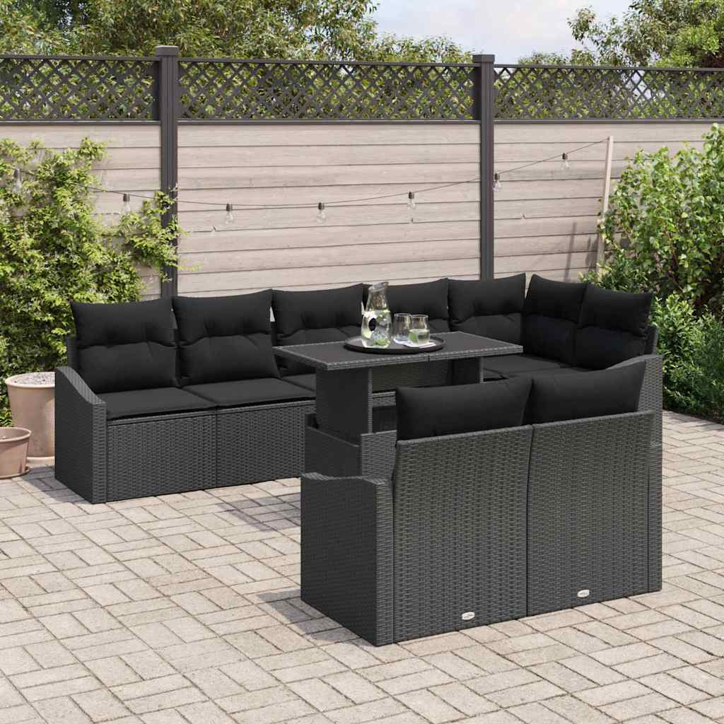 Sjedeća garnitura za vrt 9 kom. Crna poliratan 288.5 x 123.5 x 85 cm