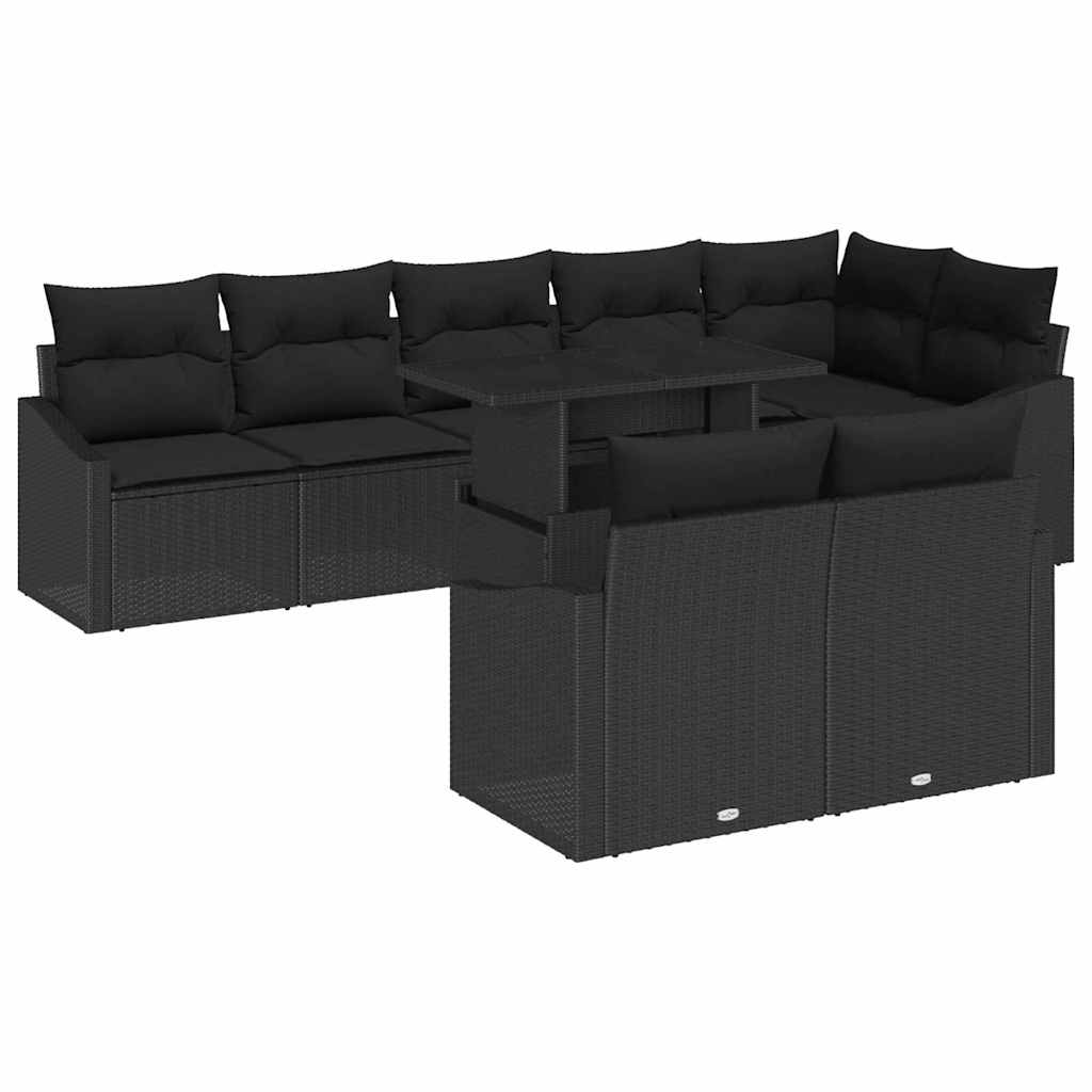 Sjedeća garnitura za vrt 9 kom. Crna poliratan 288.5 x 123.5 x 85 cm