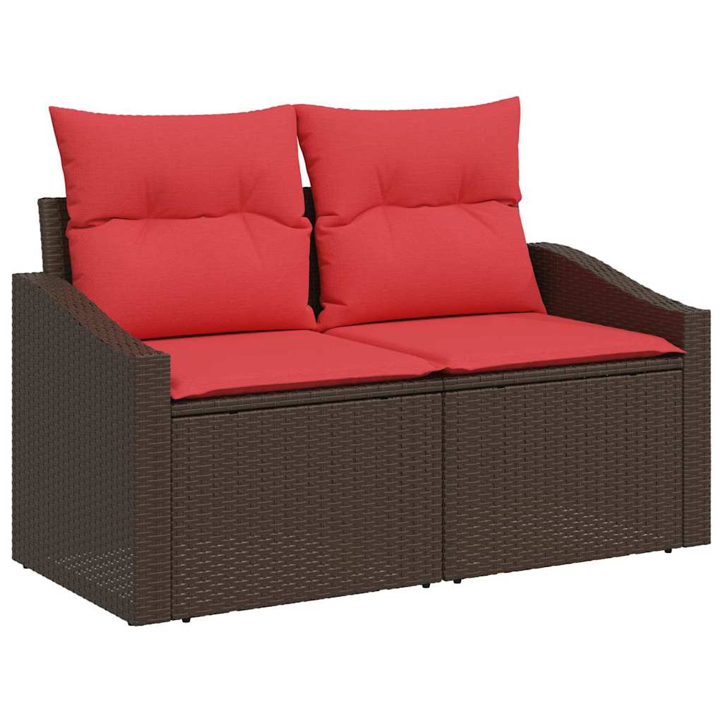 Sjedeća garnitura za vrt 9 kom. Smeđa i crvena poliratan 288.5 x 123.5 x 85 cm