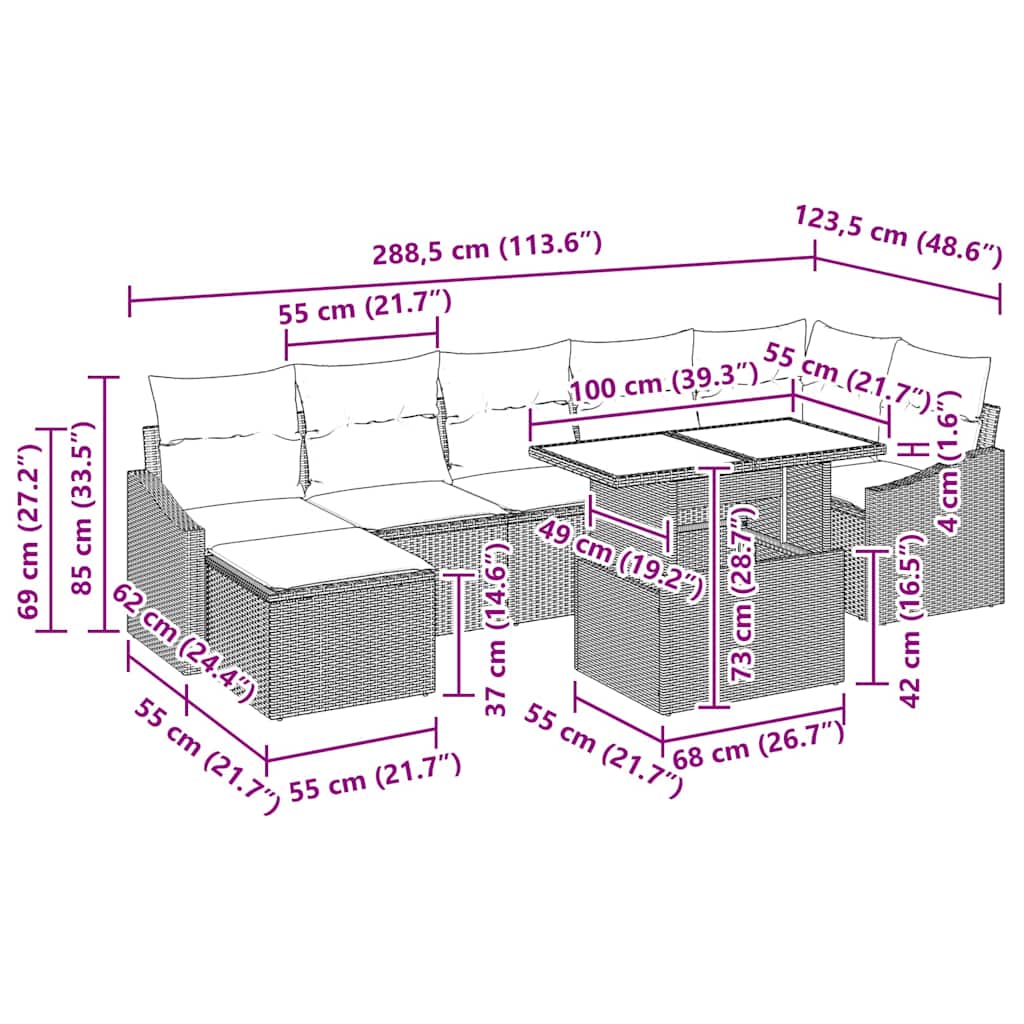 Sjedeća garnitura za vrt 8 kom. Svijetlo siva poliratan Svjetlosiva 55 x 55 x 37 cm
