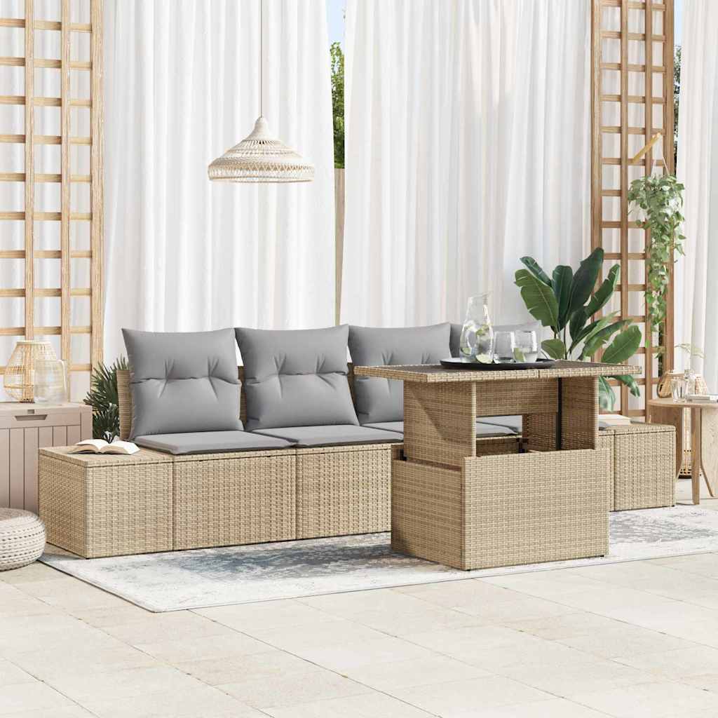 Set sofe 5 kom. Bež i svijetlo siva poliratan 100 x 55 x 73 cm