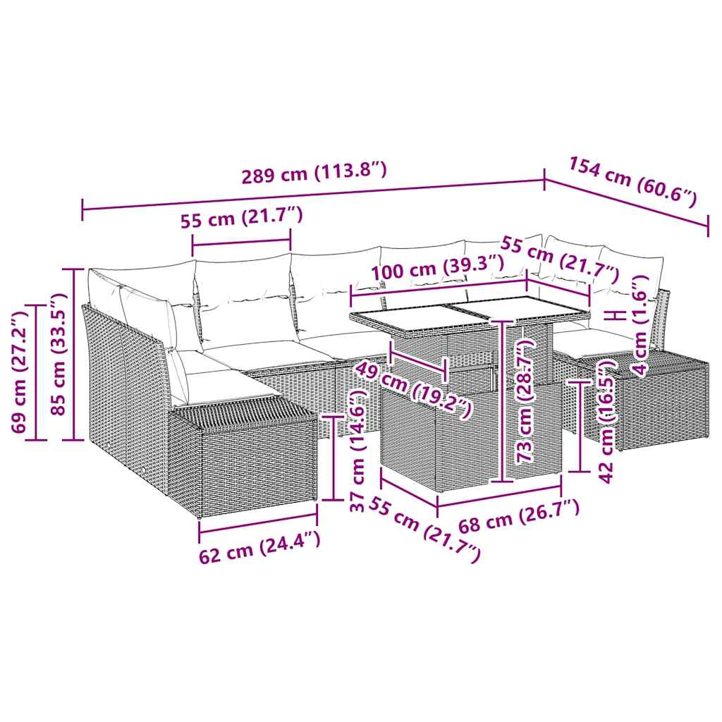 Set sofe 8 kom. Crna poliratan 100 x 55 x 73 cm