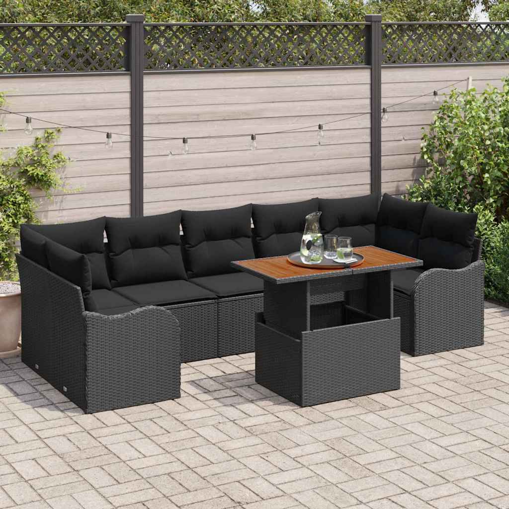 Sjedeća garnitura za vrt 8 kom. Crna poliratan 100 x 55 x 73 cm