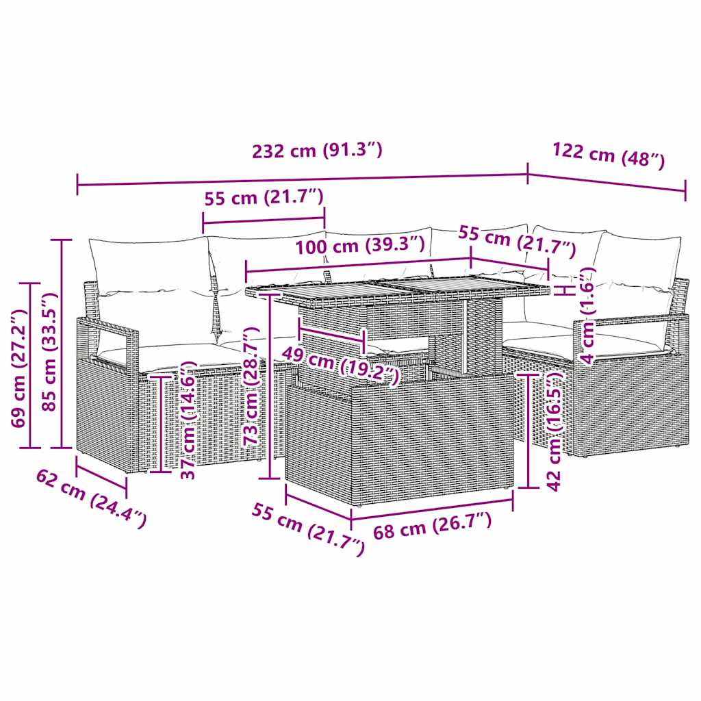 Vrtni set za objed s jastukom 6 pcs Crna i smeđa