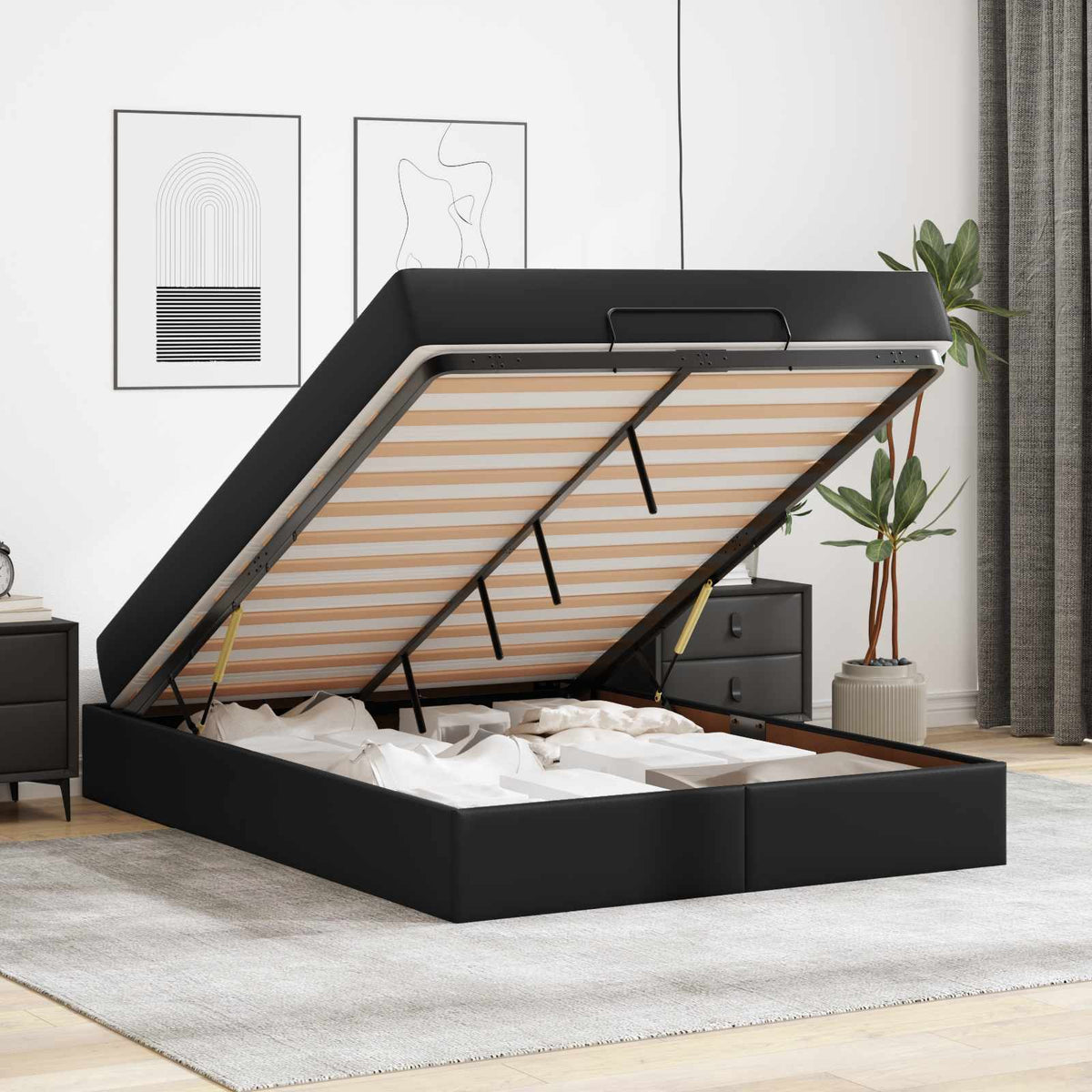Okvir kreveta s madracem Ostalo 2 kom. Crna PVC 140 x 200 cm