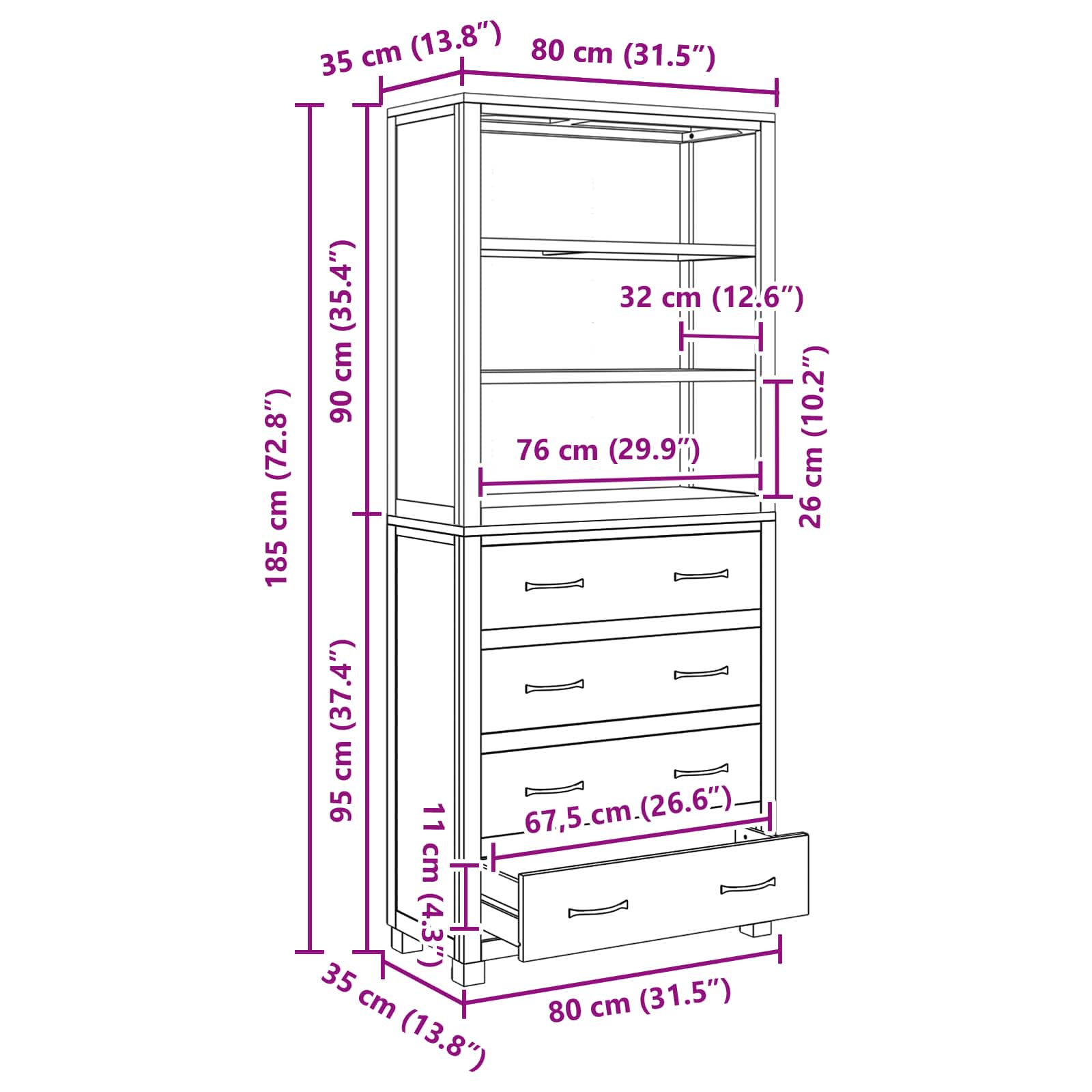 Set namještaja za pohranu 2 kom. Prirodna 80 x 35 x 185 cm