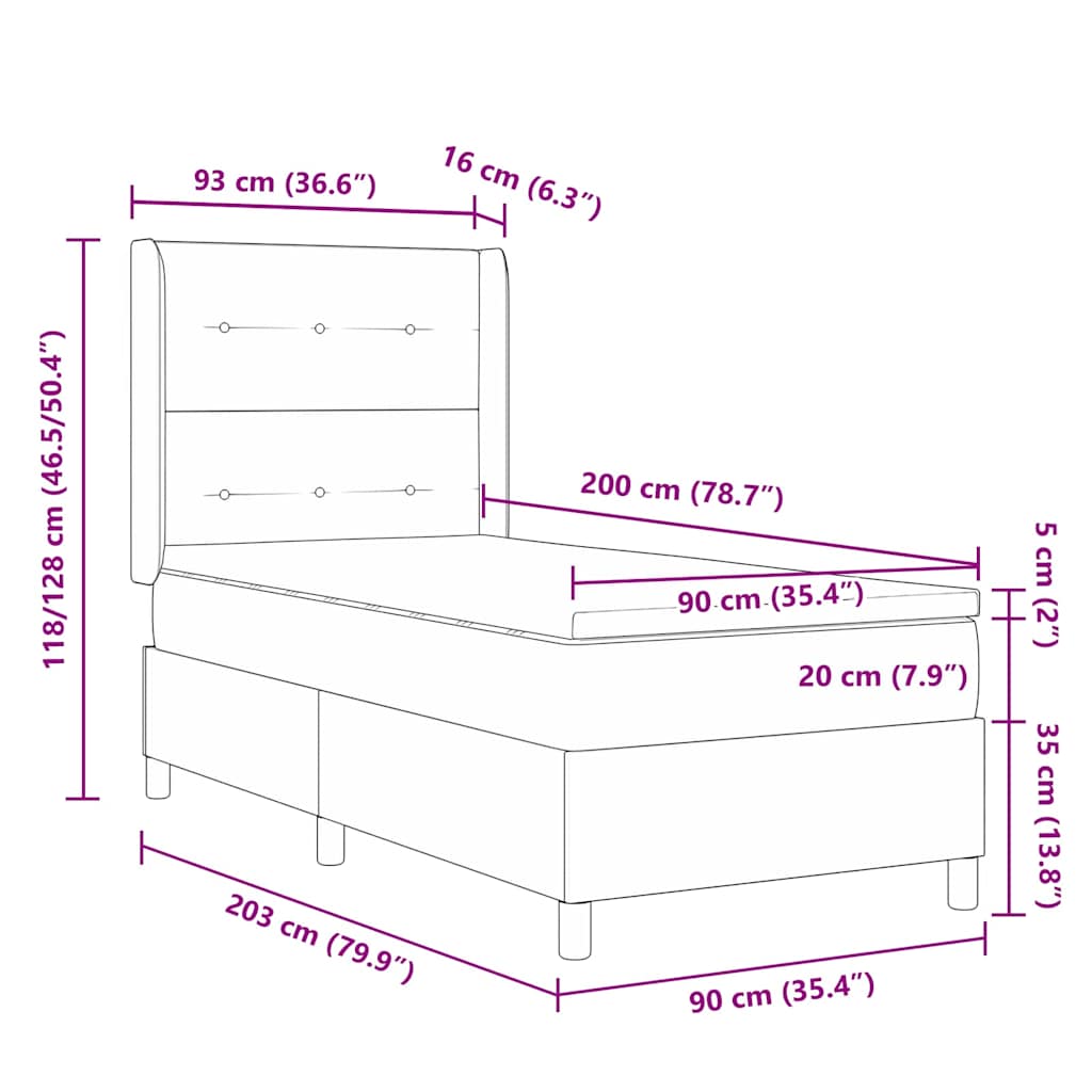 Krevet s opruga kutije s jastukom Crna 200 x 90 cm tkanina