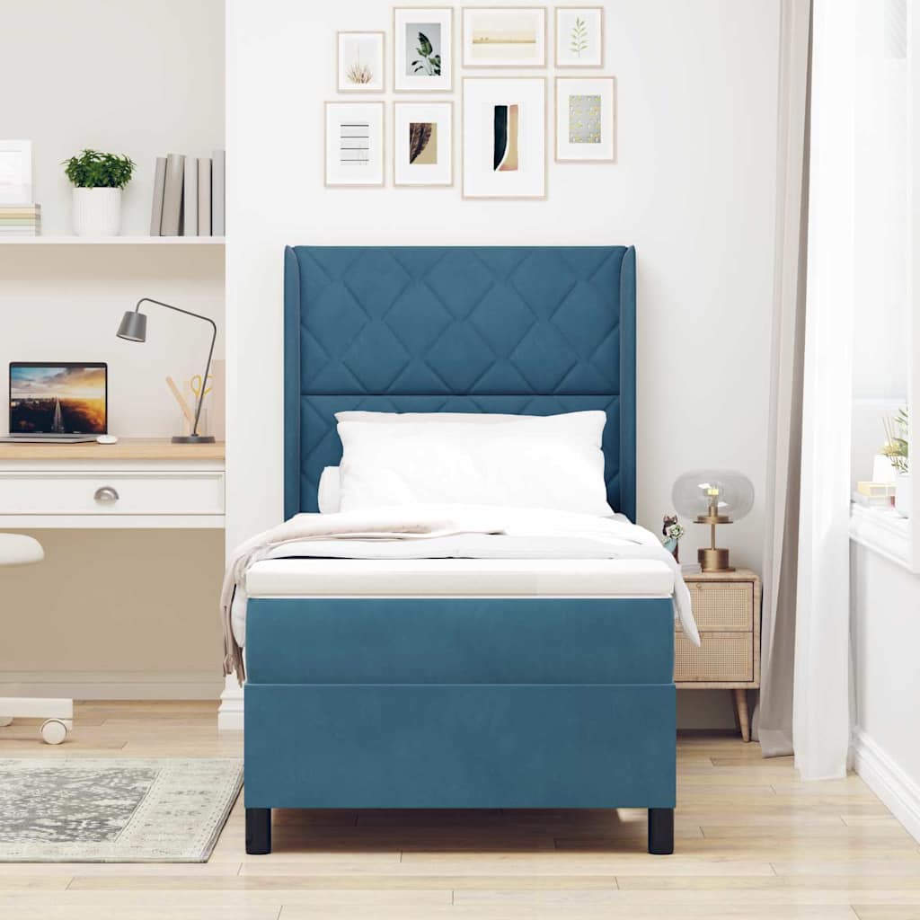 Krevet s opruga kutije s madracem Plava 90 x 190 cm Baršun